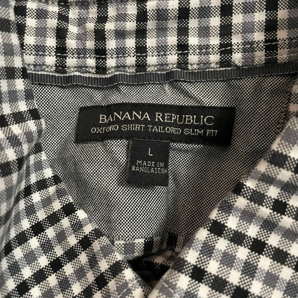 Banana Republic Oxford Shirt Mens Large Black White Gingham Tailored Slim Fit‎